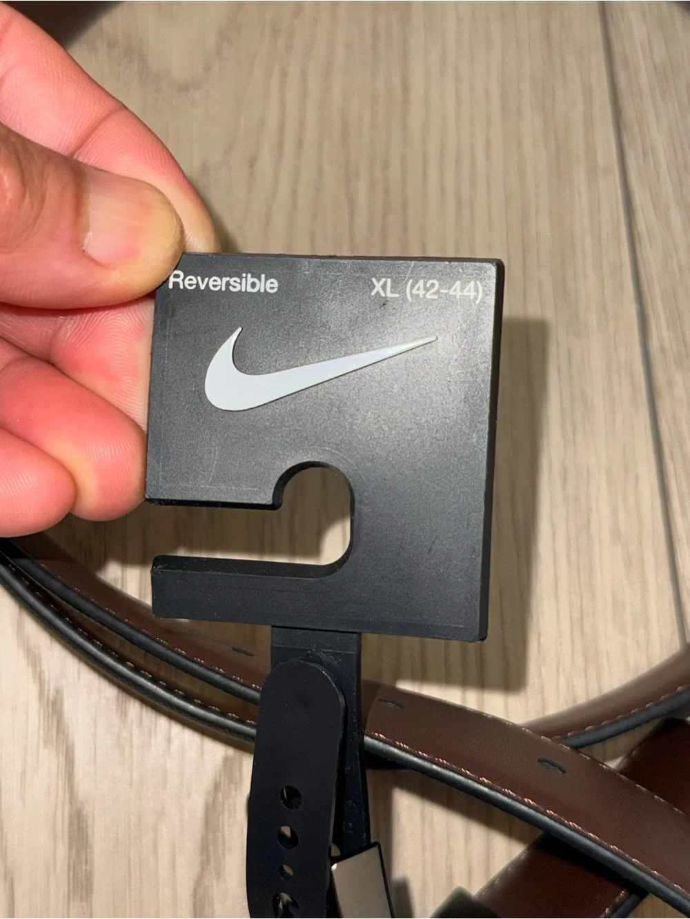 Nike Men’s Core Reversible Belt Black Brown XL 42-44 Gunmetal Swoosh Buckle NWT